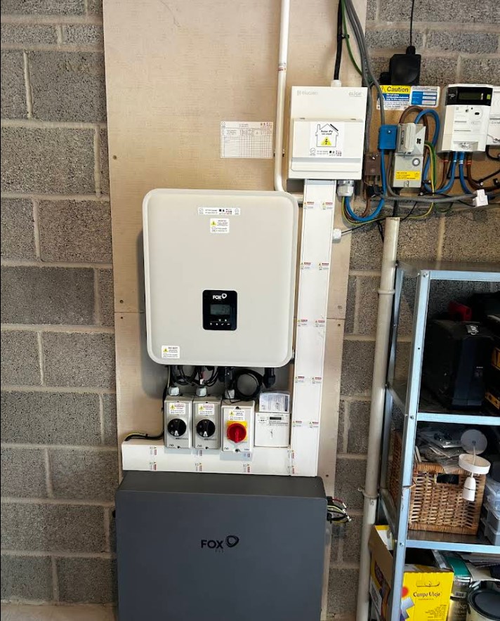 Residential solar power system with battery storage.