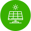 Icon of solar panel and sun on green background