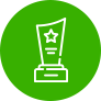 Illustration of award trophy with star on green background.