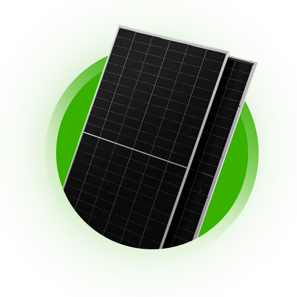 Solar panels with green energy background